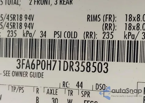 2013 Ford Fusion Se из США, поврежденный, VIN 3FA6P0H71DR358503